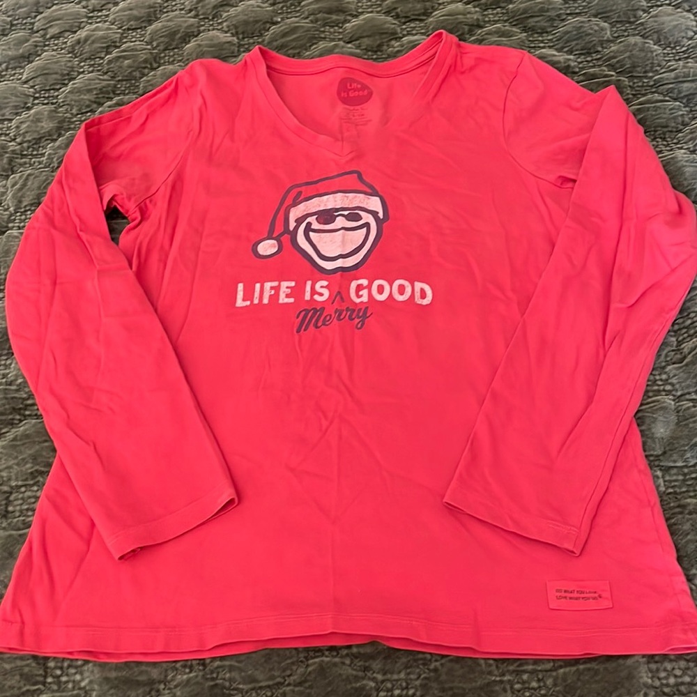 NWOT - Life is Good, holiday v-neck top.